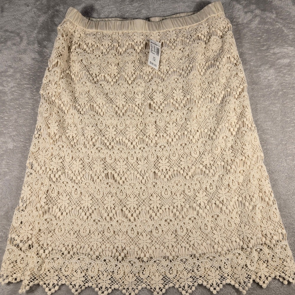 Dressbarn Cream Crochet Lace Skirt Plus Size 1X Floral Scalloped Hem NWT